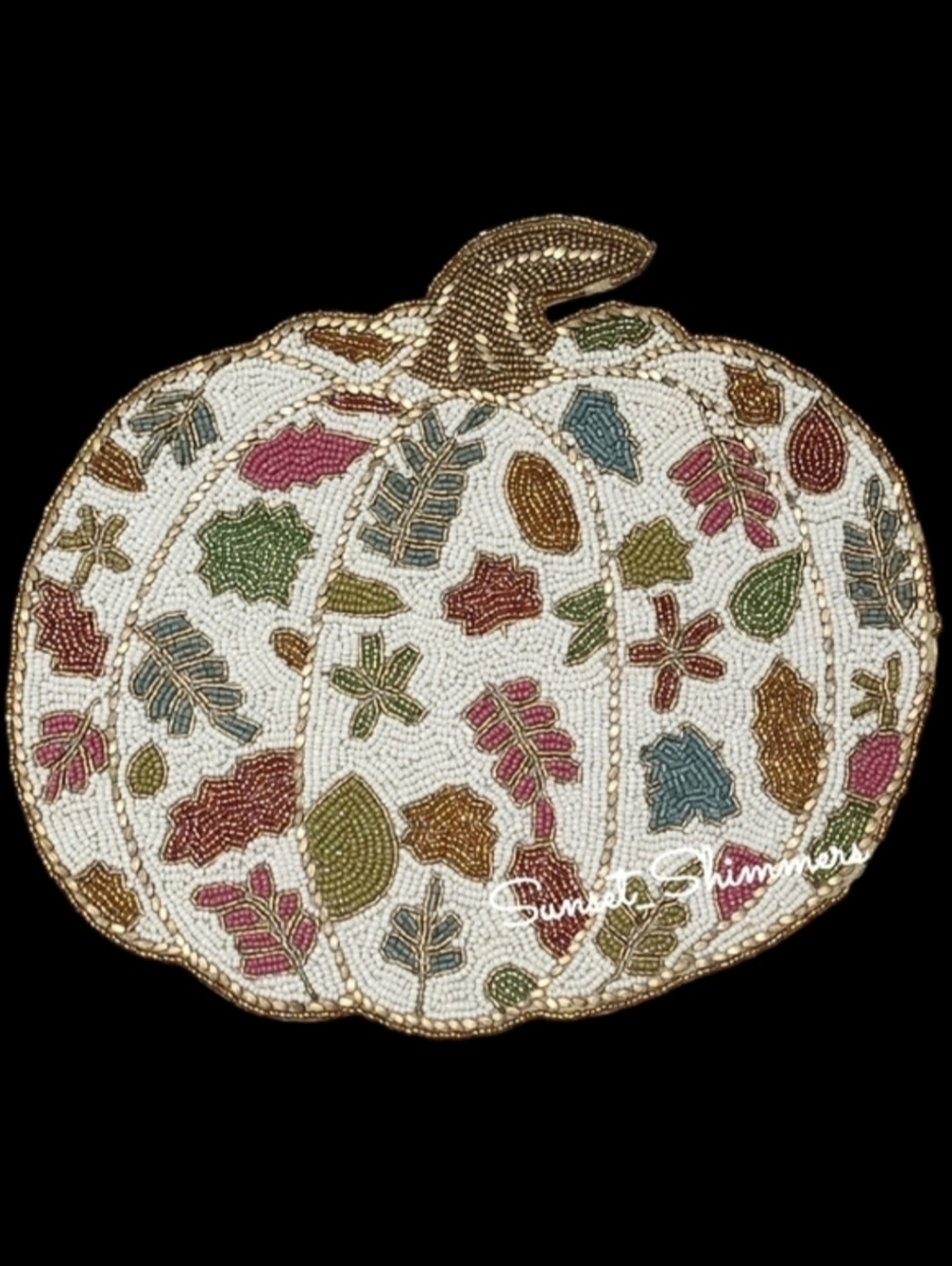 x4 Tahari Beaded Fall Leaf White Pumpkin Thanksgiving Placemat Chargers Set New